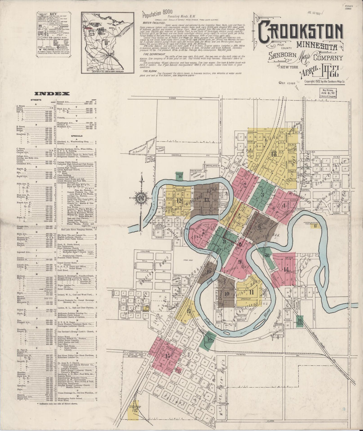 Sanborn Fire Insurance Map from Crookston, Polk County, Minnesota (1922), Sheet #0001 - Historic Sanborn Fire Insurance Map Print, vintage old map wall art, antique decor, genealogy gift, Minnesota Minnesota map