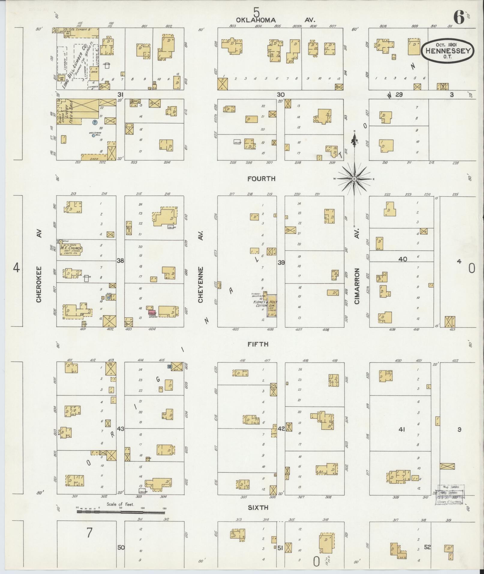 Sanborn Fire Insurance Map from Hennessey, Kingfisher County, Oklahoma (1901), Sheet #0006 - Historic Sanborn Fire Insurance Map Print, vintage old map wall art, antique decor, genealogy gift, Oklahoma Oklahoma map