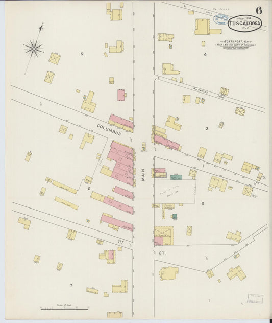 Sanborn Fire Insurance Map from Tuscaloosa, Tuscaloosa County, Alabama (1894), Sheet #0006 - Historic Sanborn Fire Insurance Map Print, vintage old map wall art, antique decor, genealogy gift, Alabama Alabama map