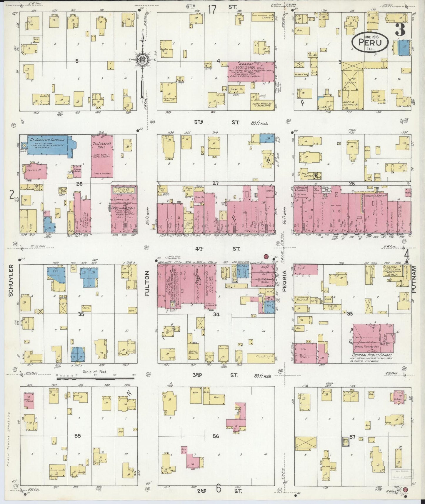 Sanborn Fire Insurance Map from Peru, La Salle County, Illinois (1916), Sheet #0003 - Complete Map Set gallery image, historic Sanborn map, vintage wall art, Illinois Illinois