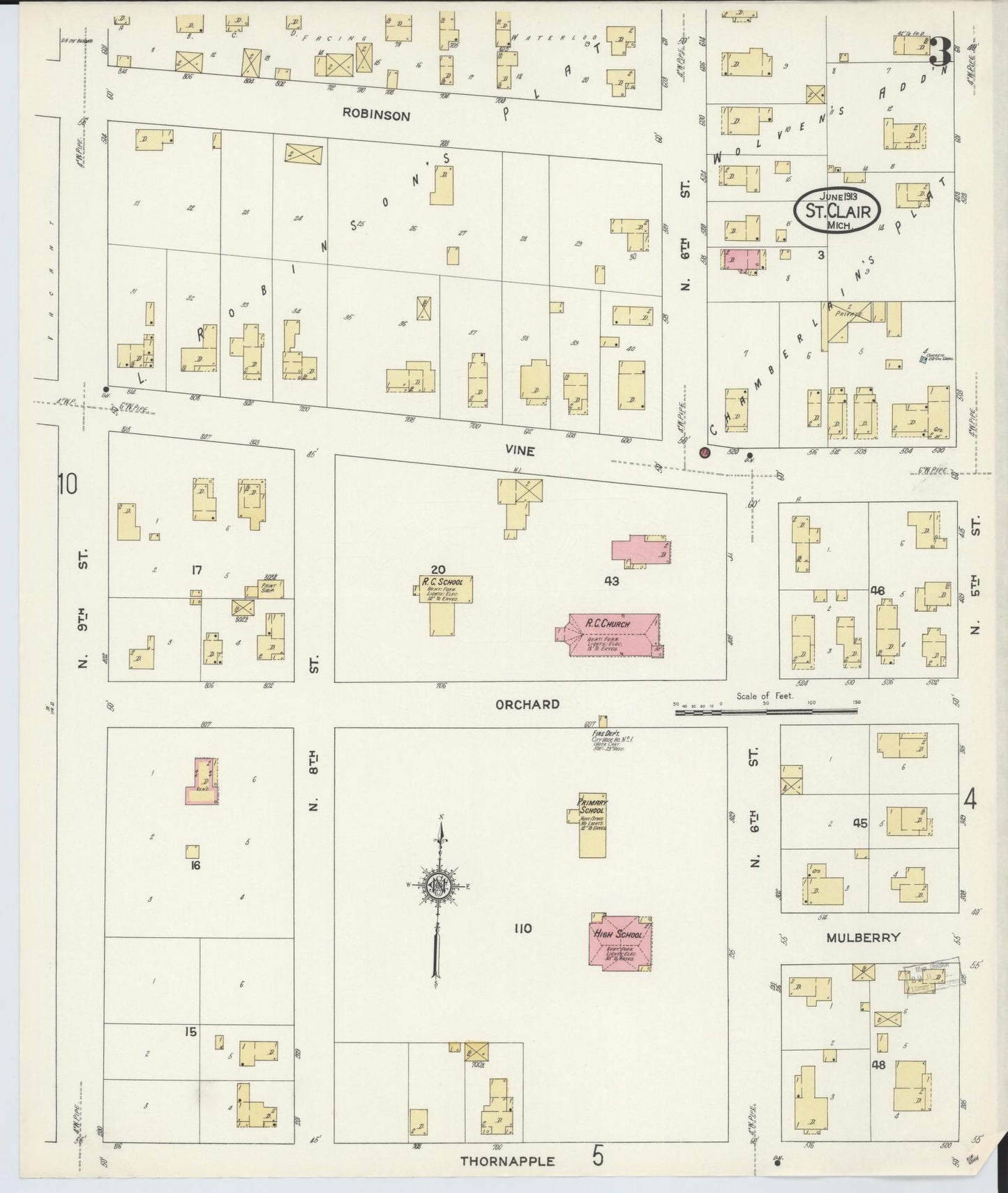 Sanborn Fire Insurance Map from Saint Clair, Saint Clair County, Michigan (1913), Sheet #0003 - Complete Map Set gallery image, historic Sanborn map, vintage wall art, Michigan Michigan