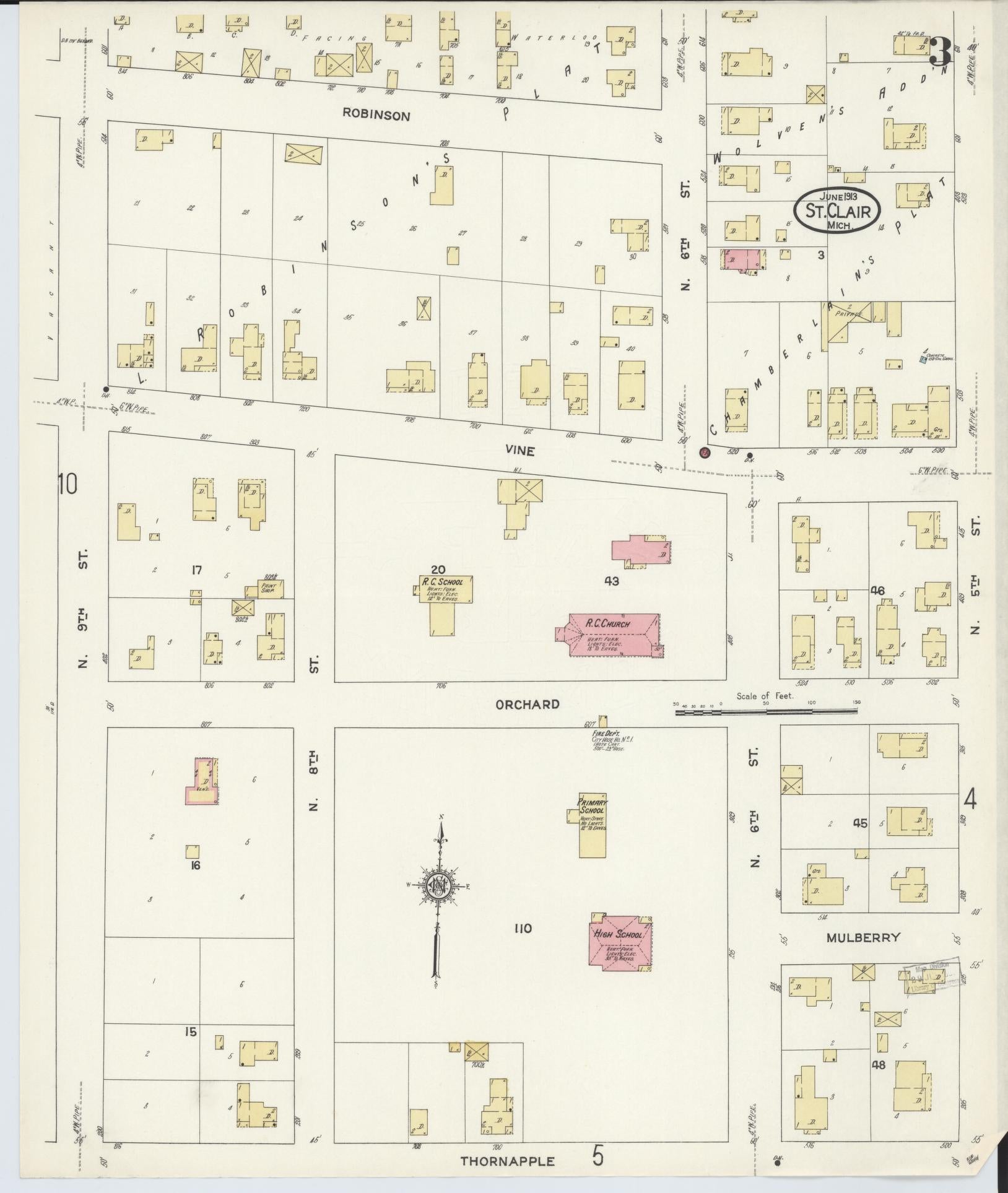 Sanborn Fire Insurance Map from Saint Clair, Saint Clair County, Michigan (1913), Sheet #0003 - Complete Map Set gallery image, historic Sanborn map, vintage wall art, Michigan Michigan