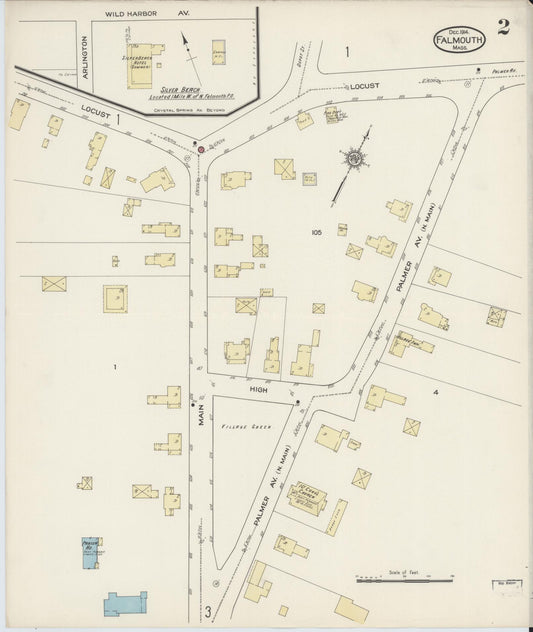 Sanborn Fire Insurance Map from Falmouth, Barnstable County, Massachusetts (1914), Sheet #0002 - Historic Sanborn Fire Insurance Map Print, vintage old map wall art, antique decor, genealogy gift, Massachusetts Massachusetts map