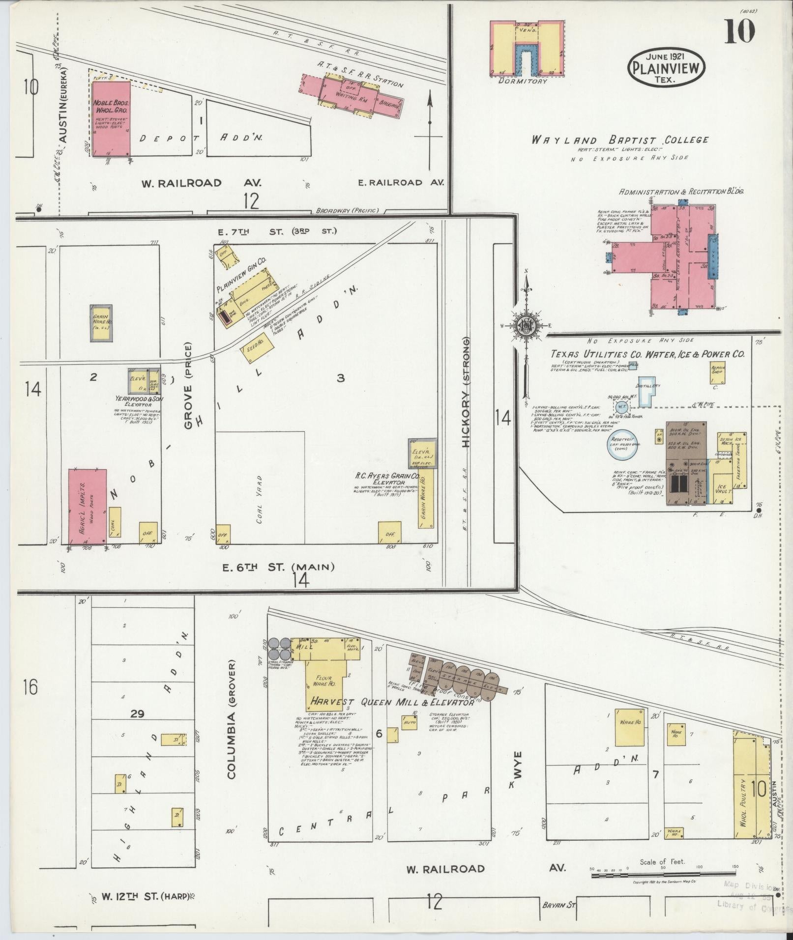 Sanborn Fire Insurance Map from Plainview, Hale County, Texas (1921), Sheet #0010 - Historic Sanborn Fire Insurance Map Print, vintage old map wall art, antique decor, genealogy gift, Texas Texas map
