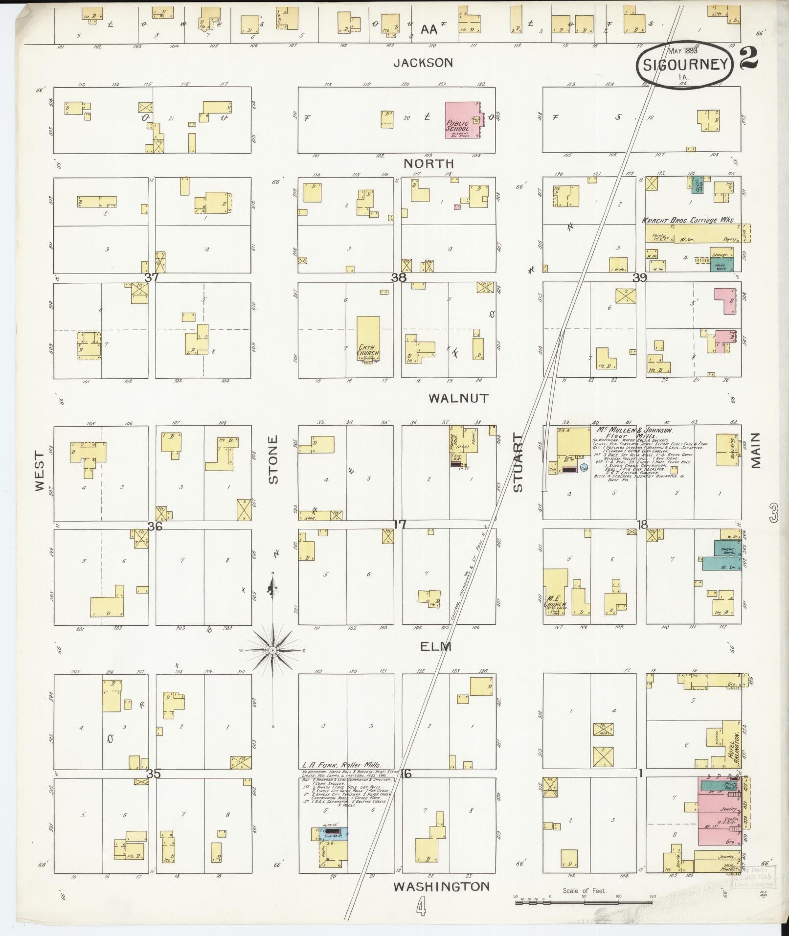Sanborn Fire Insurance Map from Sigourney, Kiokuk County, Iowa (1893), Sheet #0002 - Historic Sanborn Fire Insurance Map Print, vintage old map wall art
