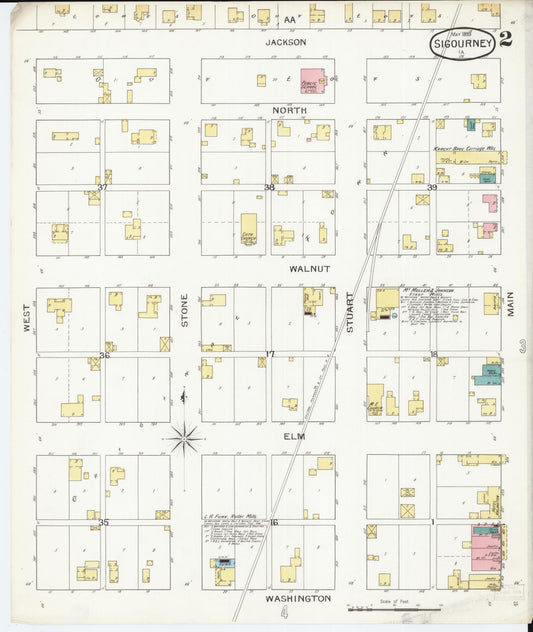 Sanborn Fire Insurance Map from Sigourney, Kiokuk County, Iowa (1893), Sheet #0002 - Historic Sanborn Fire Insurance Map Print, vintage old map wall art
