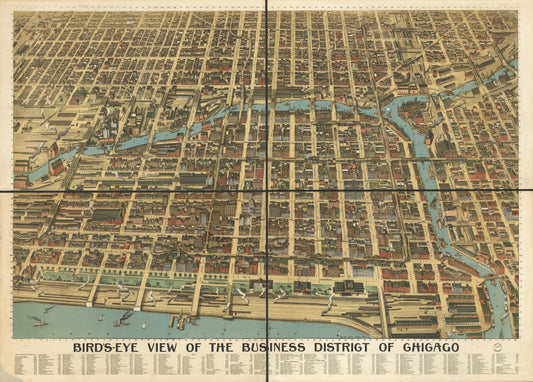 Bird's-eye-view of the business district of Chicago. (1898) – Historic Bird’s-Eye View Panorama Print