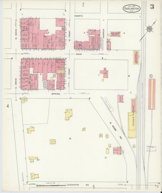Sanborn Fire Insurance Map from Burlington, Alamance County, North Carolina (1913), Sheet #0003 - Historic Sanborn Fire Insurance Map Print, vintage old map wall art, antique decor, genealogy gift, North Carolina North Carolina map