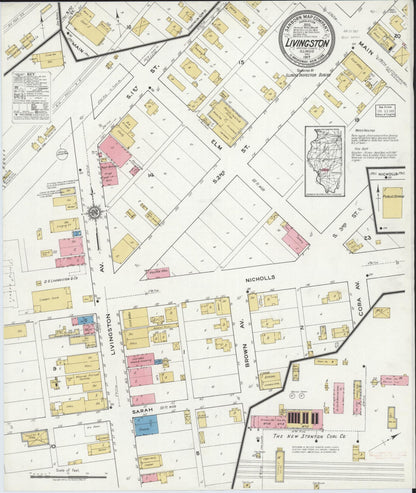 Sanborn Fire Insurance Map from Livingston, Madison County, Illinois (1917), Sheet #0001 - Historic Sanborn Fire Insurance Map Print, vintage old map wall art, antique decor, genealogy gift, Illinois Illinois map