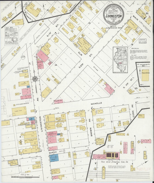 Sanborn Fire Insurance Map from Livingston, Madison County, Illinois (1917), Sheet #0001 - Historic Sanborn Fire Insurance Map Print, vintage old map wall art, antique decor, genealogy gift, Illinois Illinois map