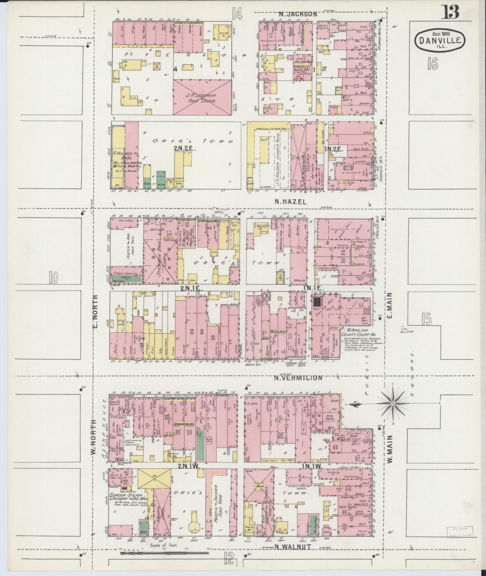Sanborn Fire Insurance Map from Danville, Vermilion County, Illinois (1895), Sheet #0013 - Complete Map Set gallery image, historic Sanborn map, vintage wall art, Illinois Illinois