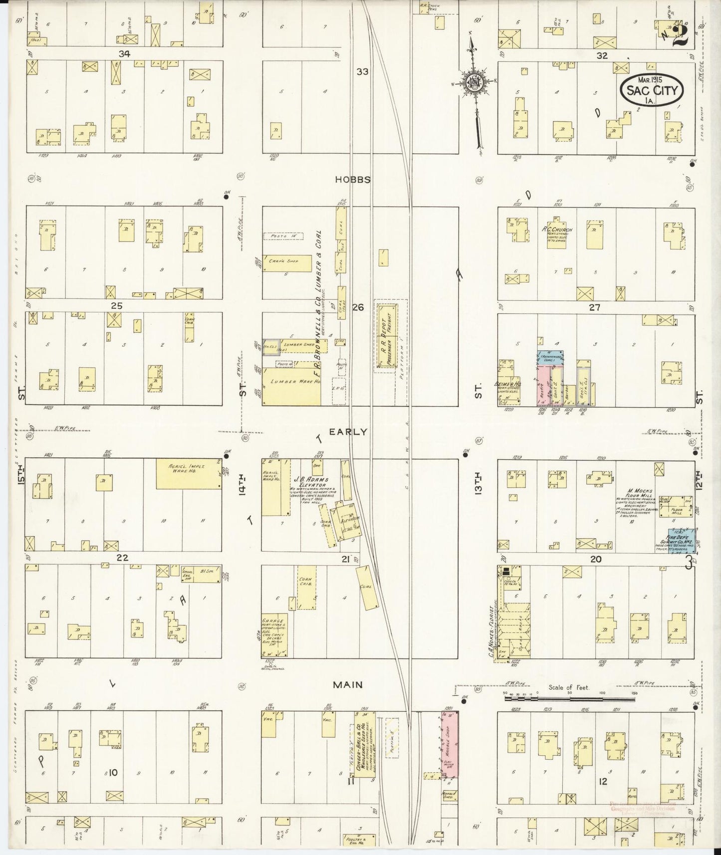Sanborn Fire Insurance Map from Sac City, Sac County, Iowa (1915), Sheet #0002 - Historic Sanborn Fire Insurance Map Print, vintage old map wall art