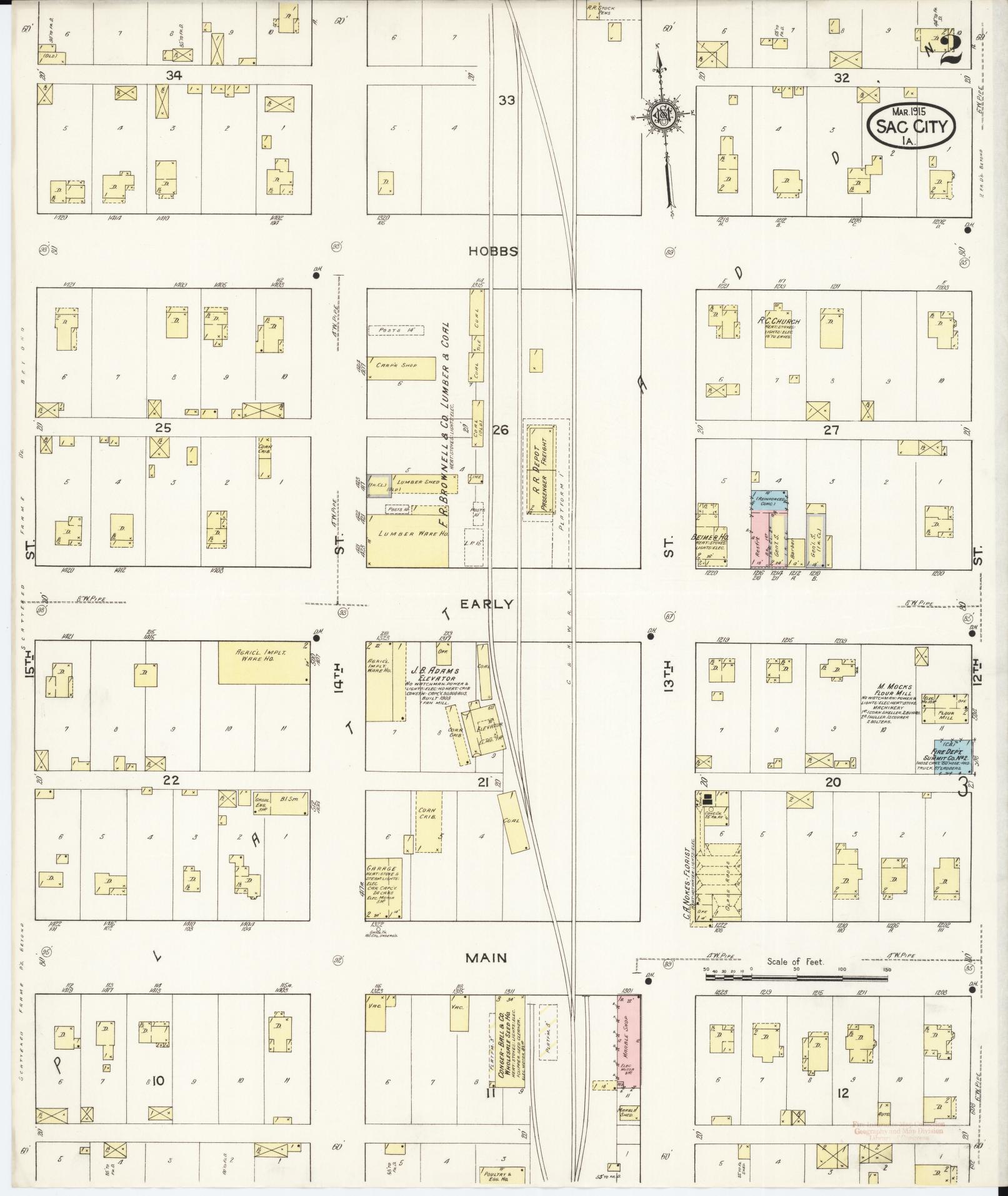 Sanborn Fire Insurance Map from Sac City, Sac County, Iowa (1915), Sheet #0002 - Historic Sanborn Fire Insurance Map Print, vintage old map wall art