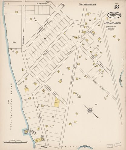 Sanborn Fire Insurance Map from Fort Myers, Lee County, Florida (1922), Sheet #0018 - Historic Sanborn Fire Insurance Map Print, vintage old map wall art, antique decor, genealogy gift, Florida Florida map