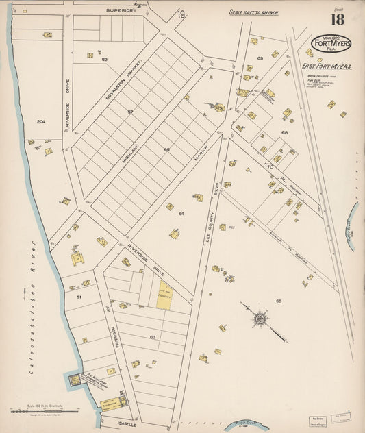 Sanborn Fire Insurance Map from Fort Myers, Lee County, Florida (1922), Sheet #0018 - Historic Sanborn Fire Insurance Map Print, vintage old map wall art, antique decor, genealogy gift, Florida Florida map