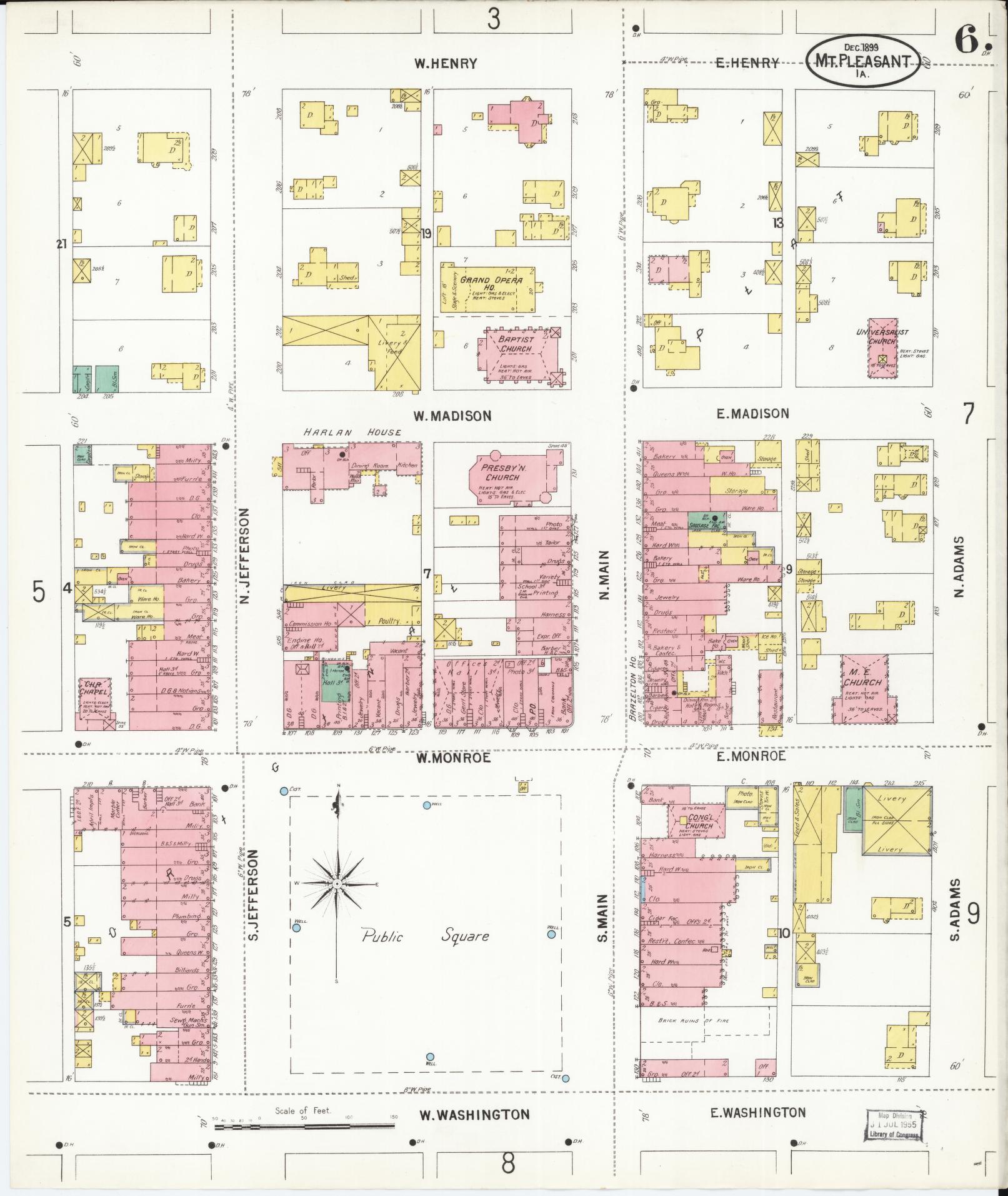 Sanborn Fire Insurance Map from Mount Pleasant, Henry County, Iowa (1899), Sheet #0006 - Historic Sanborn Fire Insurance Map Print, vintage old map wall art