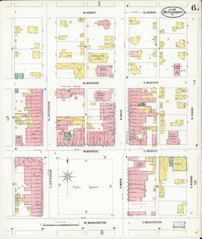 Sanborn Fire Insurance Map from Mount Pleasant, Henry County, Iowa (1899), Sheet #0006 - Historic Sanborn Fire Insurance Map Print, vintage old map wall art