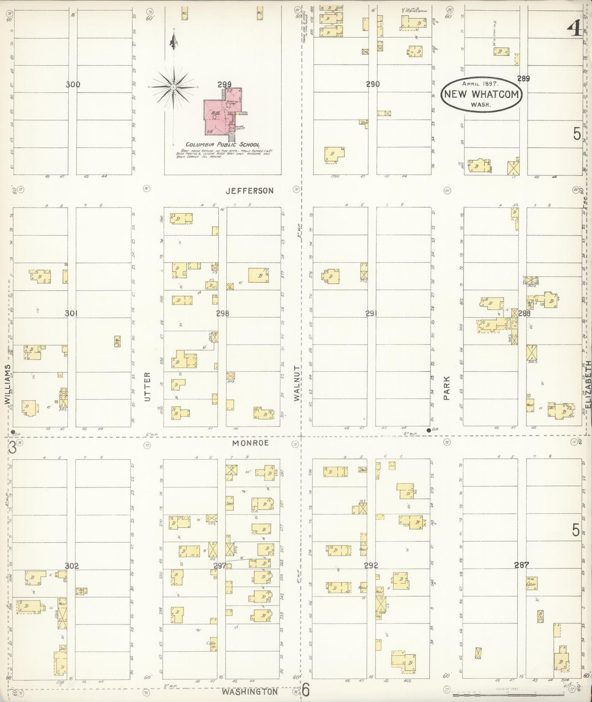 Sanborn Fire Insurance Map from New Whatcom, Whatcom County, Washington (1897), Sheet #0004 - Historic Sanborn Fire Insurance Map Print, vintage old map wall art, antique decor, genealogy gift, Washington Washington map