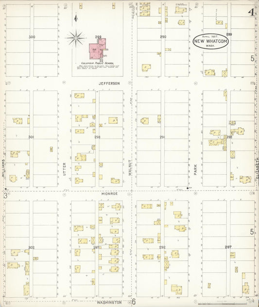 Sanborn Fire Insurance Map from New Whatcom, Whatcom County, Washington (1897), Sheet #0004 - Historic Sanborn Fire Insurance Map Print, vintage old map wall art, antique decor, genealogy gift, Washington Washington map
