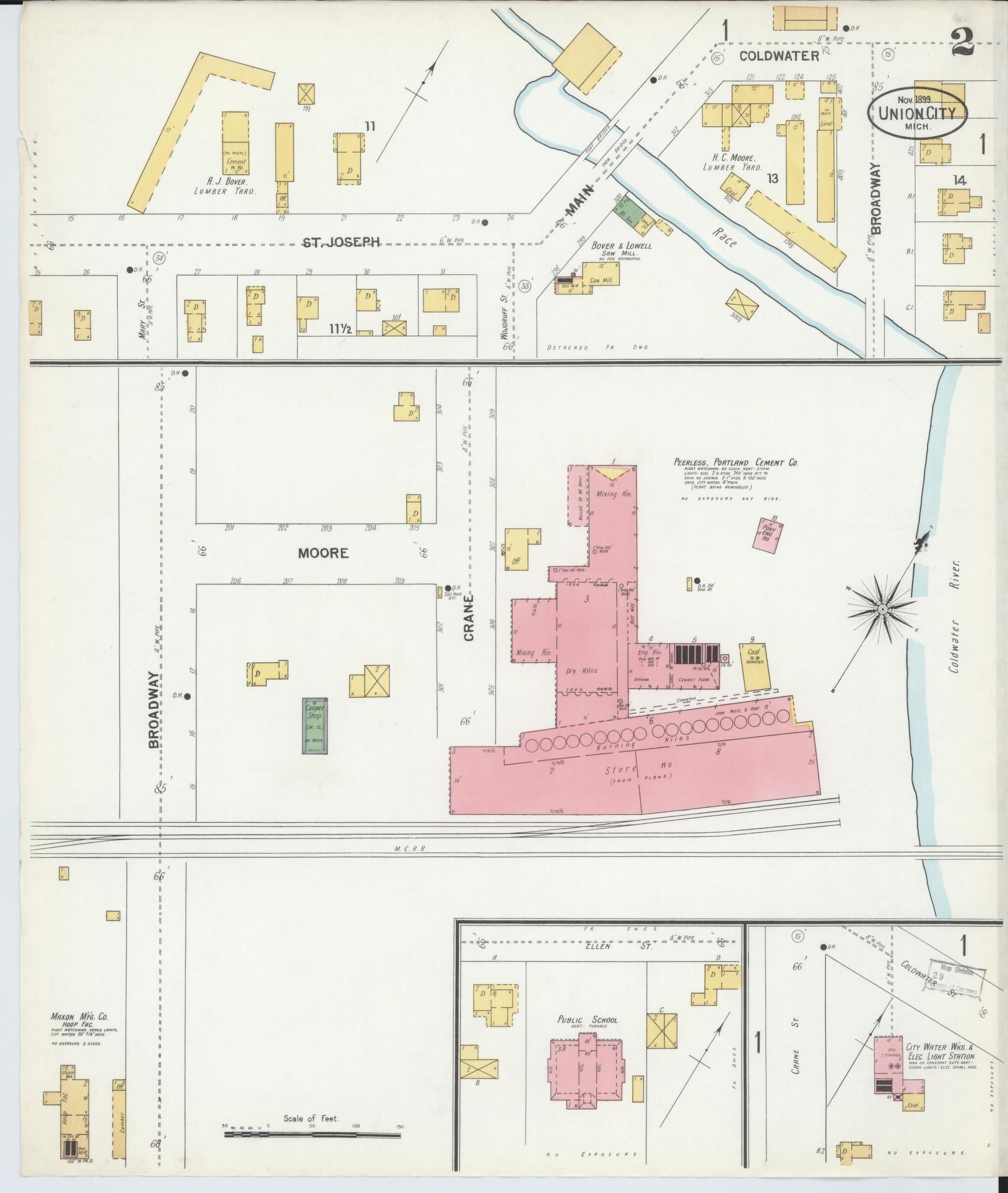 Sanborn Fire Insurance Map from Union City, Branch And Calhoun Counties, Michigan (1899), Sheet #0002 - Historic Sanborn Fire Insurance Map Print, vintage old map wall art, antique decor, genealogy gift, Michigan Michigan map
