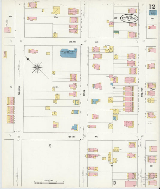 Sanborn Fire Insurance Map from Royersford, Montgomery County, Pennsylvania (1909), Sheet #0012 - Historic Sanborn Fire Insurance Map Print, vintage old map wall art, antique decor, genealogy gift, Pennsylvania Pennsylvania map