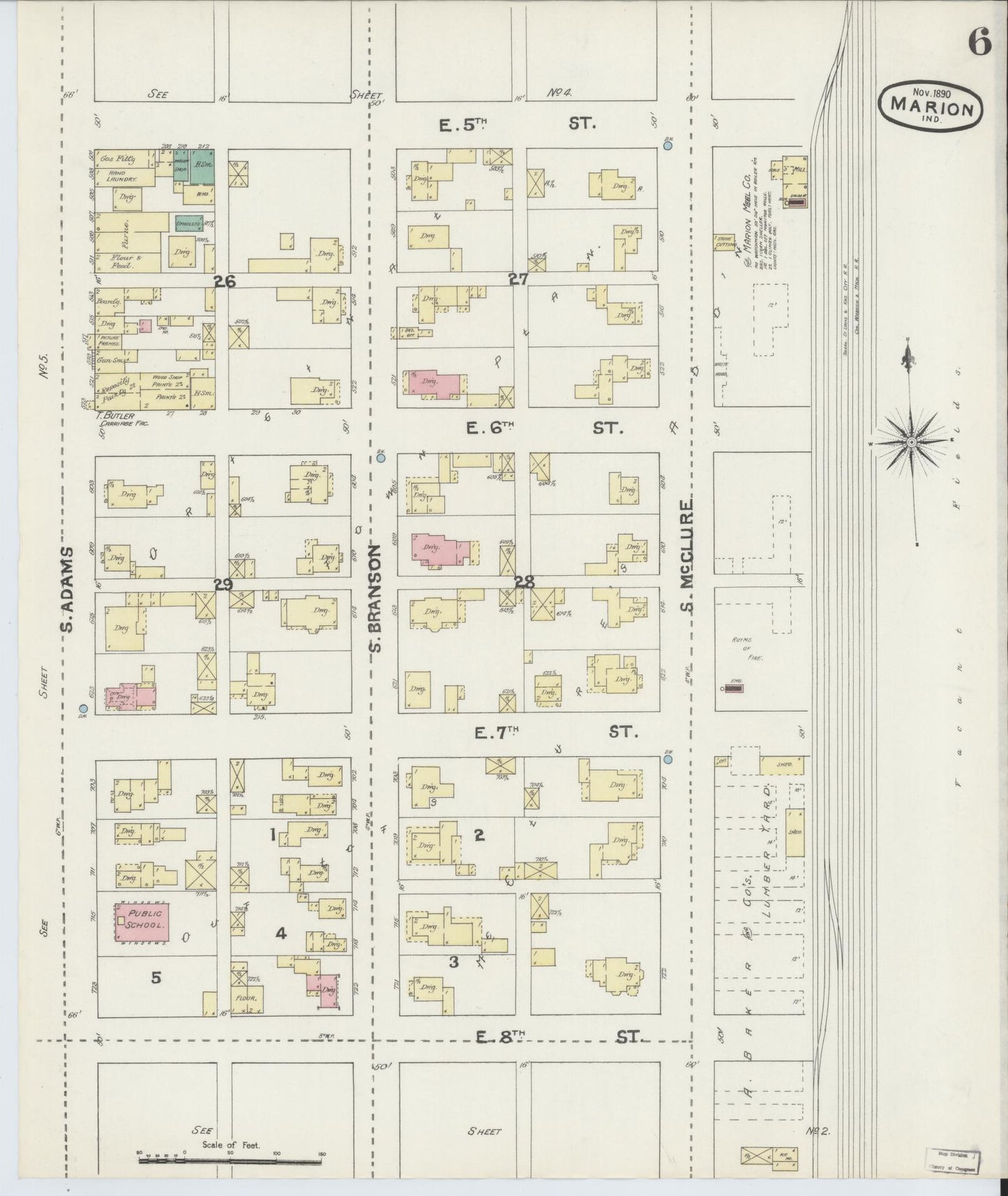 Sanborn Fire Insurance Map from Marion, Grant County, Indiana (1890), Sheet #0006 - Complete Map Set gallery image, historic Sanborn map, vintage wall art, Indiana Indiana