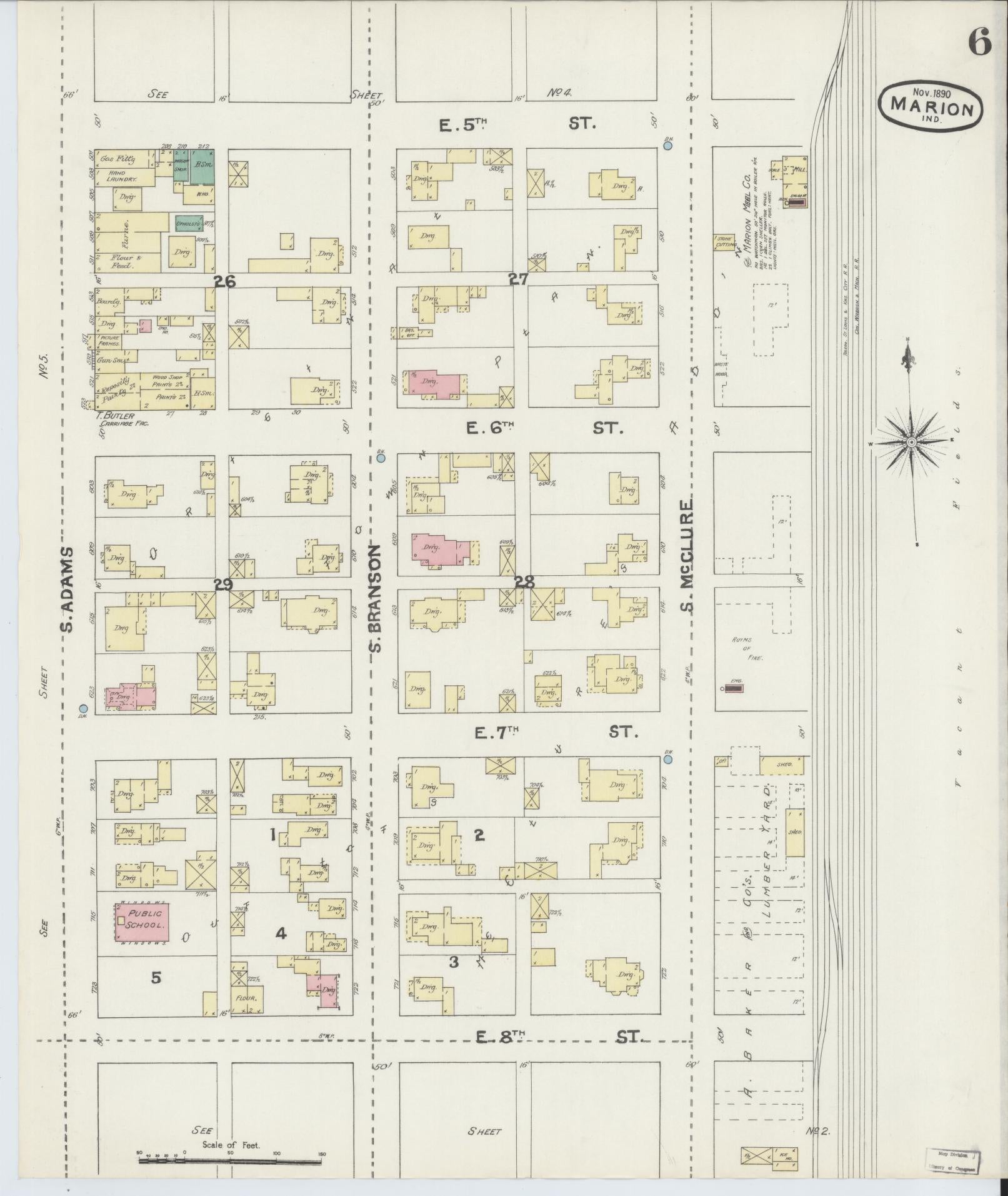 Sanborn Fire Insurance Map from Marion, Grant County, Indiana (1890), Sheet #0006 - Complete Map Set gallery image, historic Sanborn map, vintage wall art, Indiana Indiana