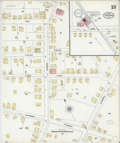 Sanborn Fire Insurance Map from Concord, Cabarrus County, North Carolina (1906), Sheet #0013 - Complete Map Set gallery image, historic Sanborn map, vintage wall art, North Carolina North Carolina