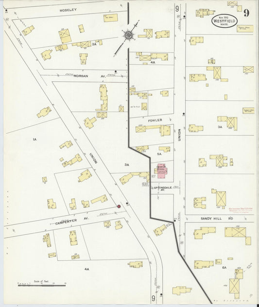 Sanborn Fire Insurance Map from Westfield, Hampden County, Massachusetts (1910), Sheet #0009 - Historic Sanborn Fire Insurance Map Print, vintage old map wall art, antique decor, genealogy gift, Massachusetts Massachusetts map
