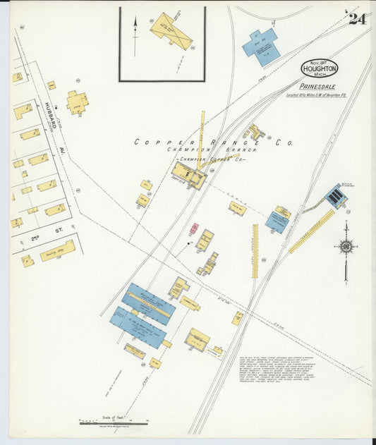Sanborn Fire Insurance Map from Houghton, Houghton County, Michigan (1917), Sheet #0024 - Historic Sanborn Fire Insurance Map Print, vintage old map wall art, antique decor, genealogy gift, Michigan Michigan map