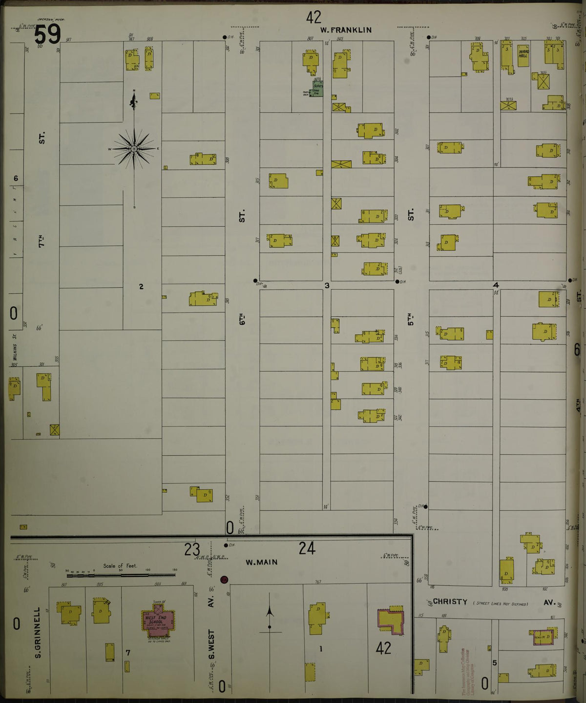 Sanborn Fire Insurance Map from Jackson, Jackson County, Michigan (1907), Sheet #0059 - Historic Sanborn Fire Insurance Map Print, vintage old map wall art, antique decor, genealogy gift, Michigan Michigan map