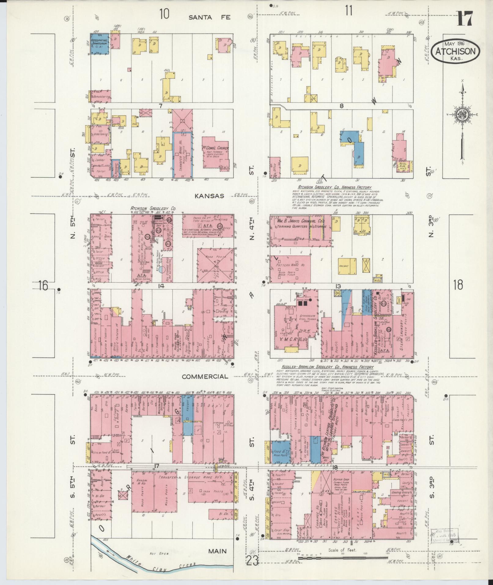 Sanborn Fire Insurance Map from Atchison, Atchison County, Kansas (1916), Sheet #0017 - Historic Sanborn Fire Insurance Map Print, vintage old map wall art, antique decor, genealogy gift, Kansas Kansas map