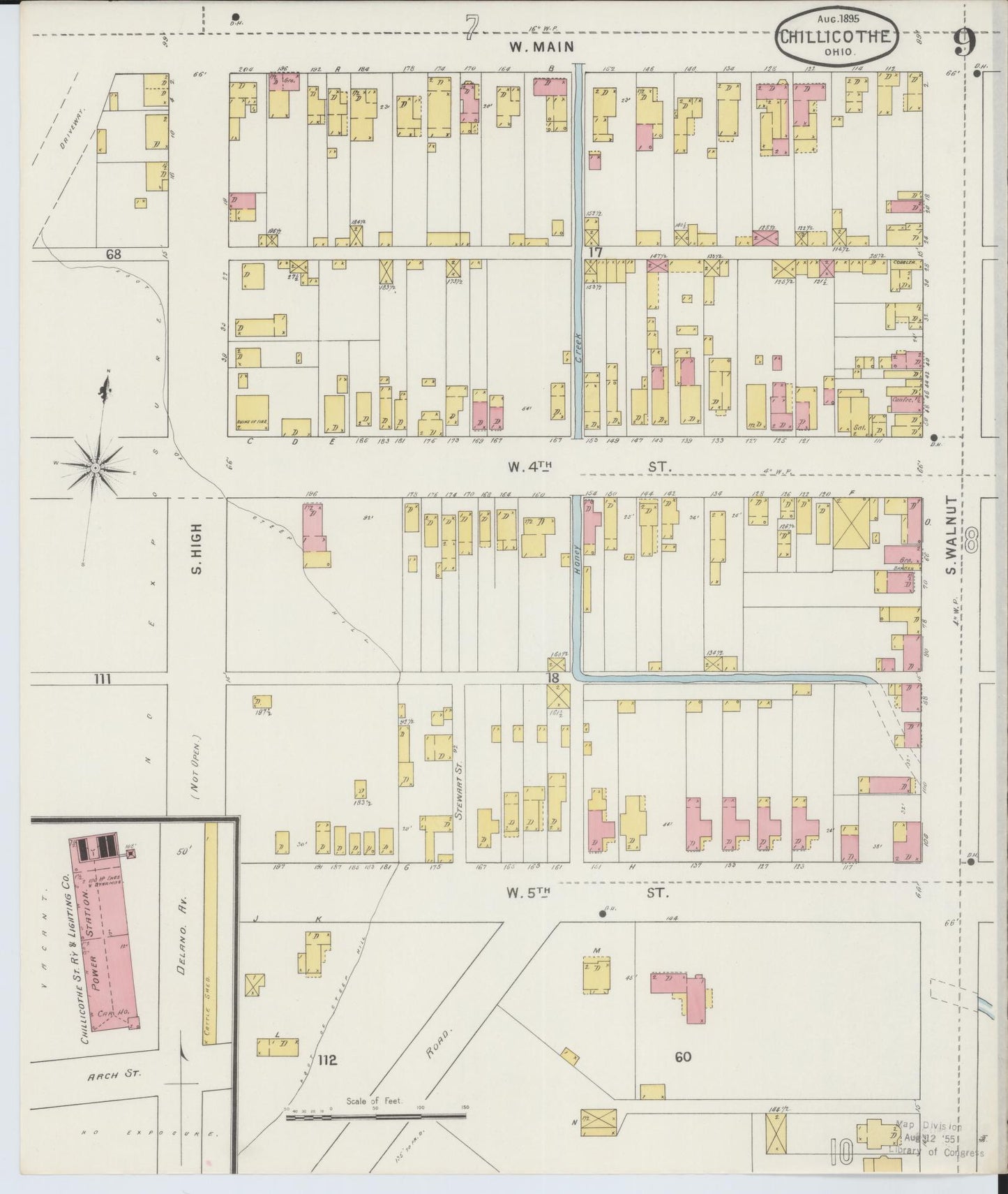 Sanborn Fire Insurance Map from Chillicothe, Ross County, Ohio (1895), Sheet #0009 - Historic Sanborn Fire Insurance Map Print, vintage old map wall art, antique decor, genealogy gift, Ohio Ohio map