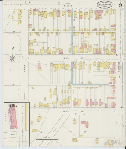 Sanborn Fire Insurance Map from Chillicothe, Ross County, Ohio (1895), Sheet #0009 - Historic Sanborn Fire Insurance Map Print, vintage old map wall art, antique decor, genealogy gift, Ohio Ohio map