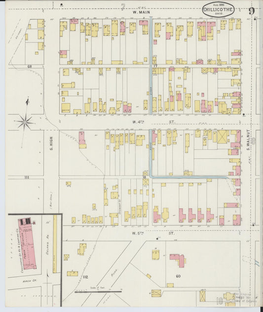 Sanborn Fire Insurance Map from Chillicothe, Ross County, Ohio (1895), Sheet #0009 - Historic Sanborn Fire Insurance Map Print, vintage old map wall art, antique decor, genealogy gift, Ohio Ohio map