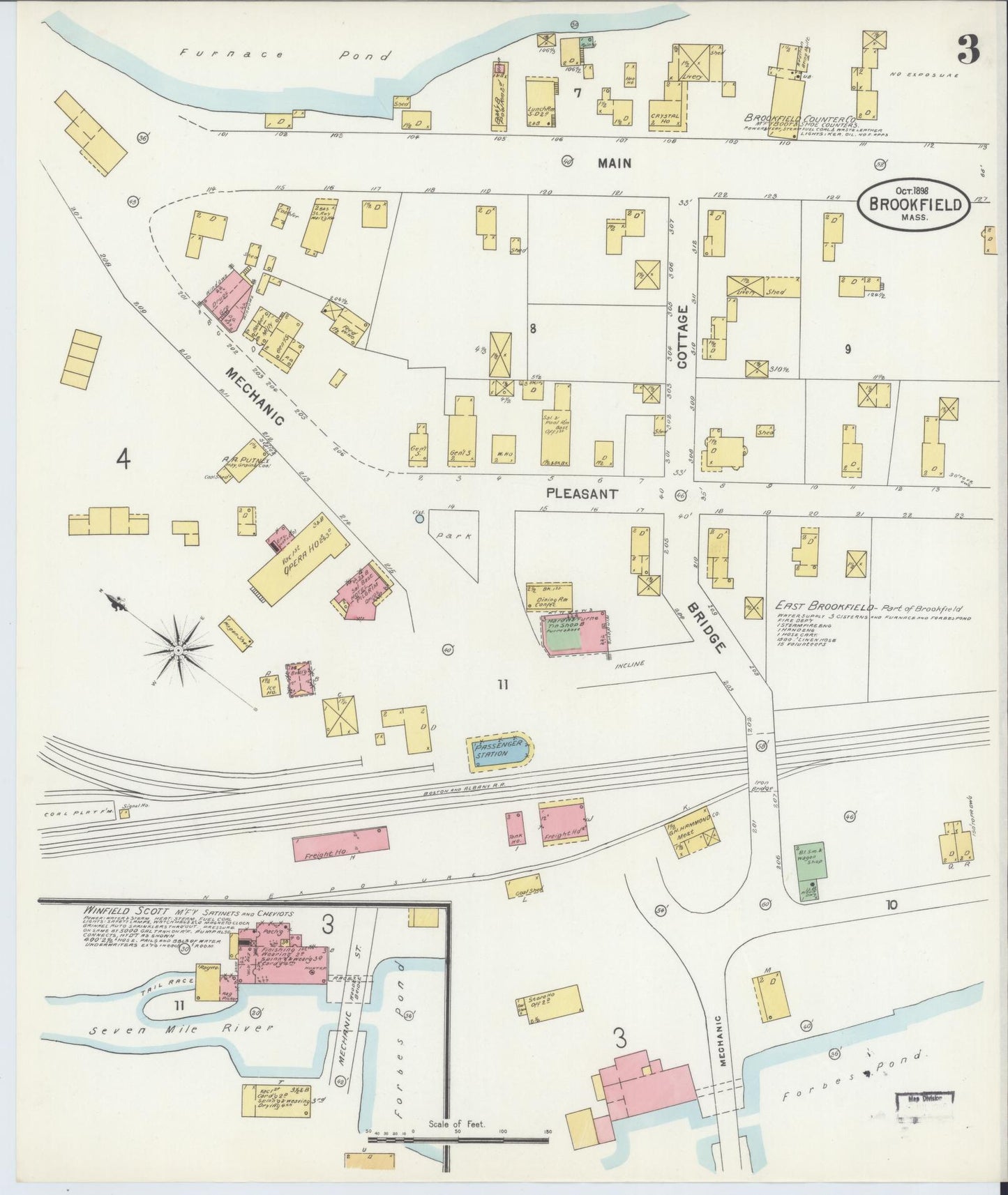 Sanborn Fire Insurance Map from Brookfield, Worcester County, Massachusetts (1898), Sheet #0003 - Complete Map Set gallery image, historic Sanborn map, vintage wall art, Massachusetts Massachusetts
