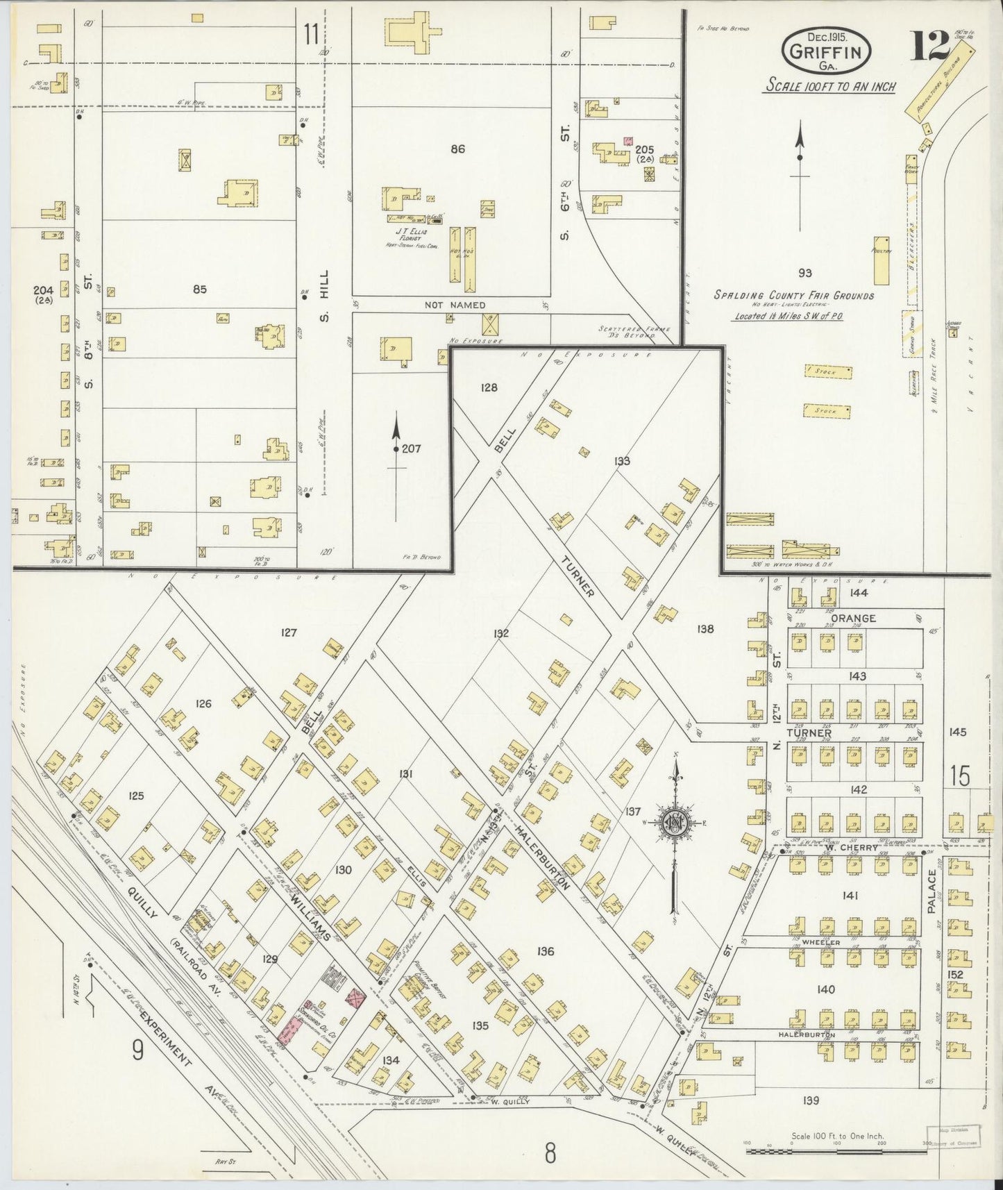 Sanborn Fire Insurance Map from Griffin, Spalding County, Georgia (1915), Sheet #0012 - Complete Map Set gallery image, historic Sanborn map, vintage wall art, Georgia Georgia