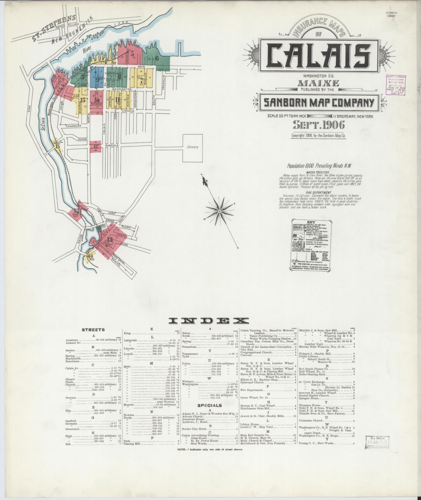 Sanborn Fire Insurance Map from Calais, Washington County, Maine. (1906) – Historic Sanborn Fire Insurance Map Print