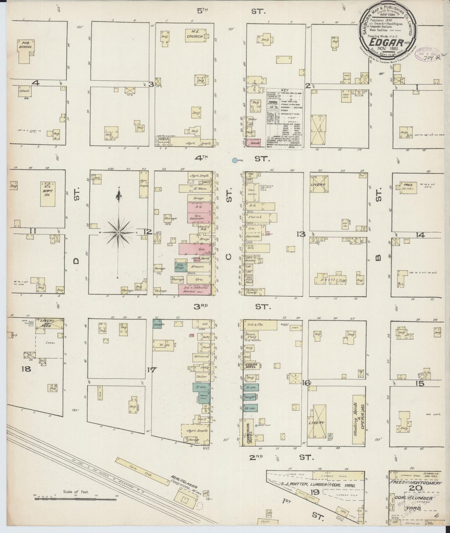 Sanborn Fire Insurance Map from Edgar, Clay County, Nebraska (1885), Sheet #0001 - Historic Sanborn Fire Insurance Map Print, vintage old map wall art, antique decor, genealogy gift, Nebraska Nebraska map