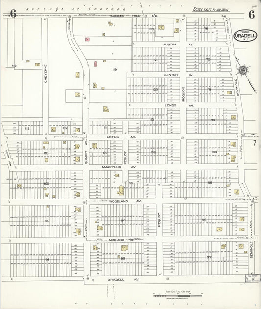 Sanborn Fire Insurance Map from Oradell, Bergen County, New Jersey (1923), Sheet #0006 - Historic Sanborn Fire Insurance Map Print, vintage old map wall art, antique decor, genealogy gift, New Jersey New Jersey map