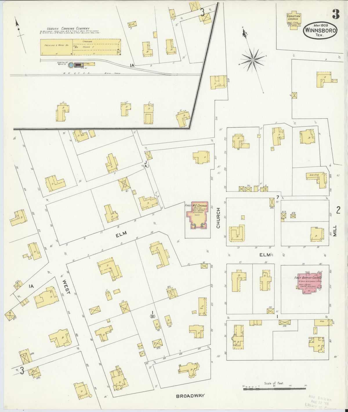 Sanborn Fire Insurance Map from Winnsboro, Wood County, Texas (1909), Sheet #0003 - Complete Map Set gallery image, historic Sanborn map, vintage wall art, Texas Texas