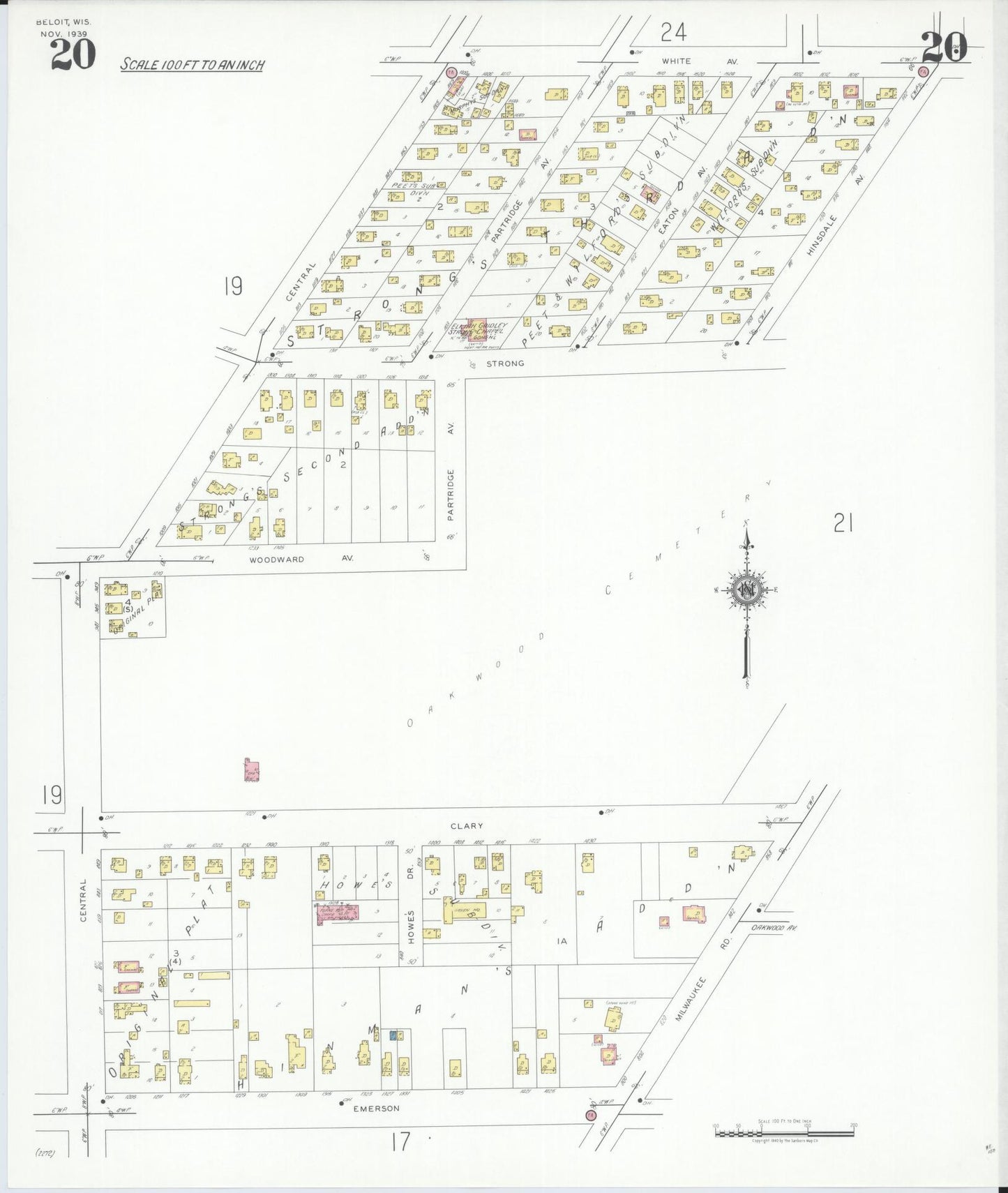 Sanborn Fire Insurance Map from Beloit, Rock County, Wisconsin (1939), Sheet #0020 - Historic Sanborn Fire Insurance Map Print, vintage old map wall art, antique decor, genealogy gift, Wisconsin Wisconsin map