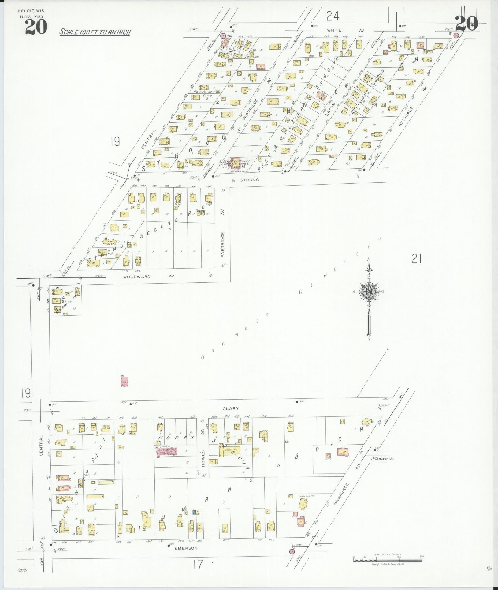 Sanborn Fire Insurance Map from Beloit, Rock County, Wisconsin (1939), Sheet #0020 - Historic Sanborn Fire Insurance Map Print, vintage old map wall art, antique decor, genealogy gift, Wisconsin Wisconsin map