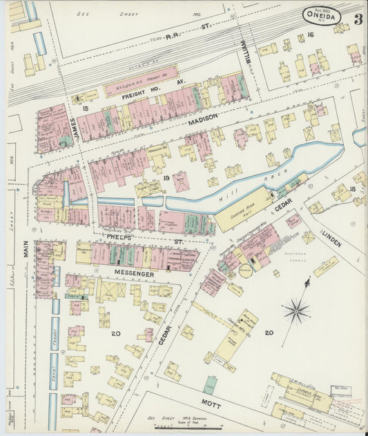 Sanborn Fire Insurance Map from Oneida, Madison County, New York (1890), Sheet #0003 - Historic Sanborn Fire Insurance Map Print, vintage old map wall art, antique decor, genealogy gift, New York New York map