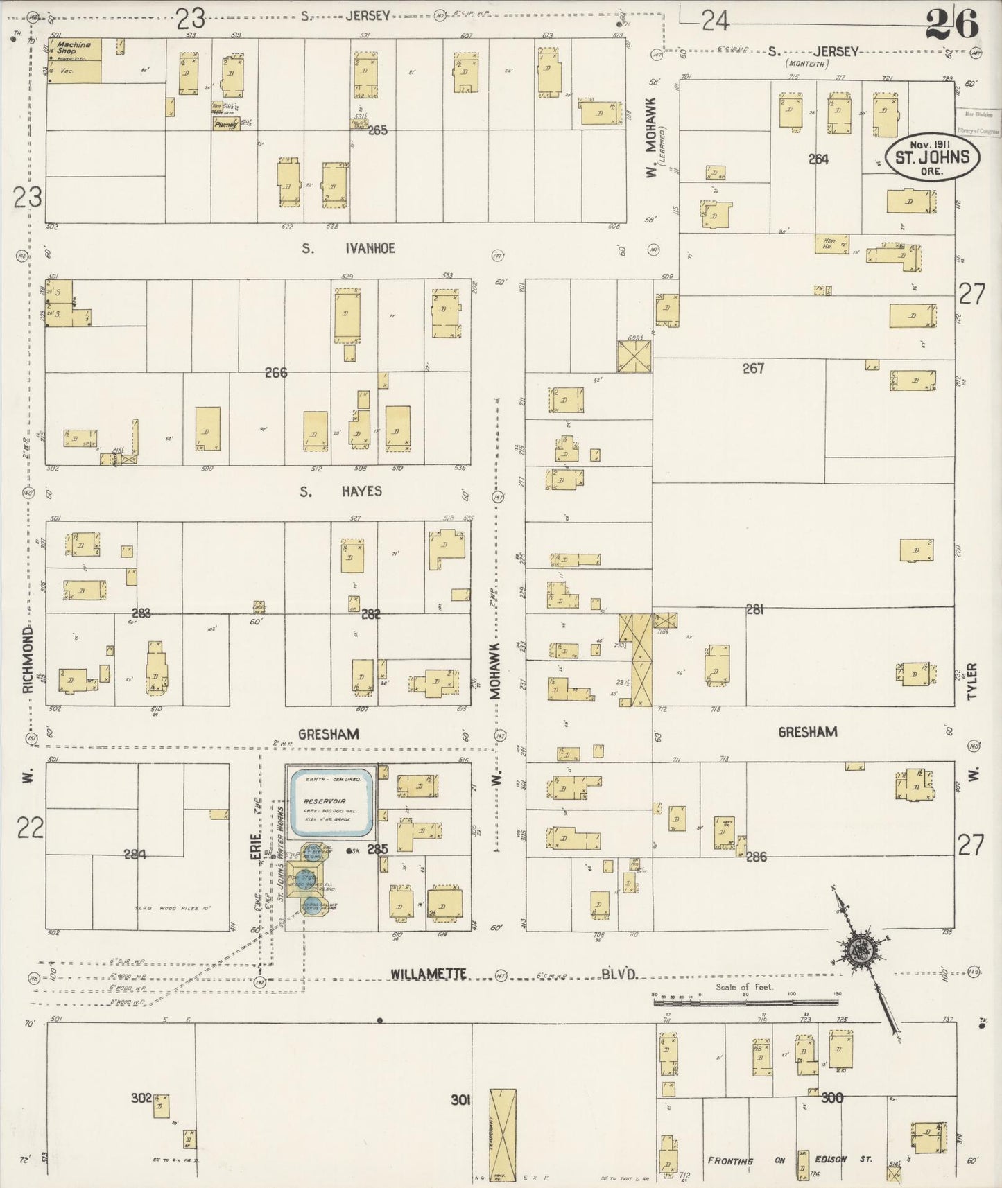 Sanborn Fire Insurance Map from Saint Johns, Multnomah County, Oregon (1911), Sheet #0026 - Complete Map Set gallery image, historic Sanborn map, vintage wall art, Oregon Oregon