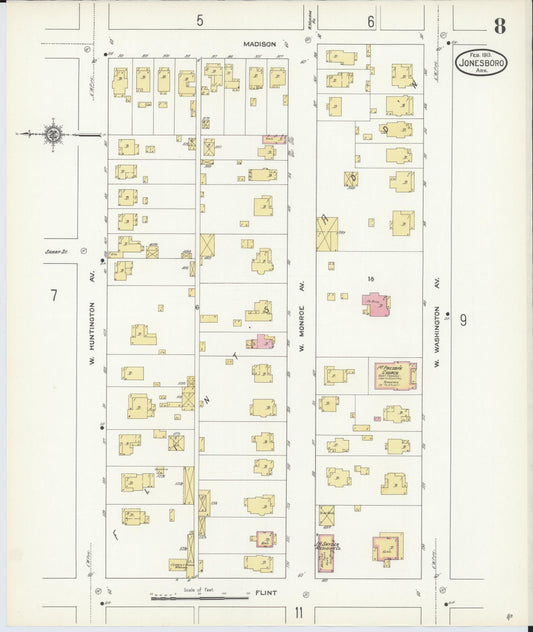 Sanborn Fire Insurance Map from Jonesboro, Craighead County, Arkansas (1913), Sheet #0008 - Historic Sanborn Fire Insurance Map Print, vintage old map wall art, antique decor, genealogy gift, Arkansas Arkansas map