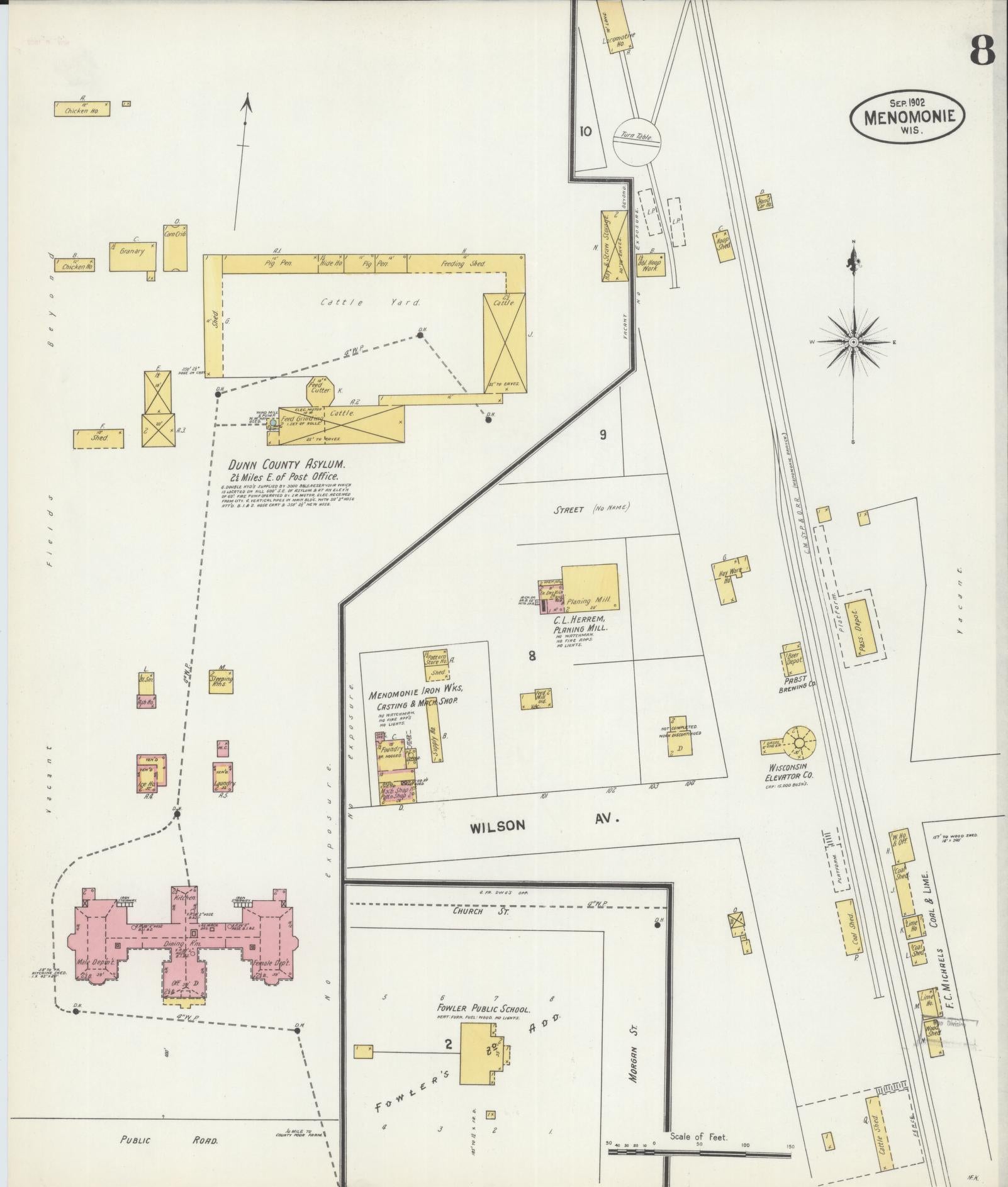 Sanborn Fire Insurance Map from Menomonie, Dunn County, Wisconsin (1902), Sheet #0008 - Historic Sanborn Fire Insurance Map Print, vintage old map wall art, antique decor, genealogy gift, Wisconsin Wisconsin map