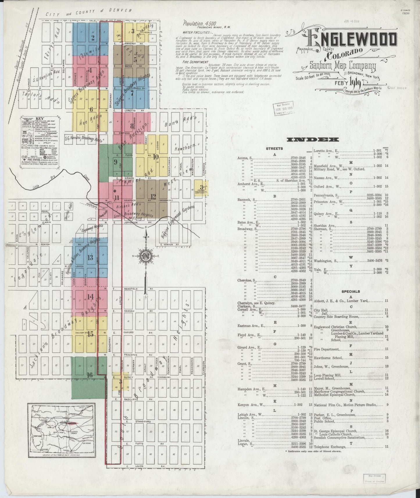 Sanborn Fire Insurance Map from Englewood, Arapahoe County, Colorado (1919), Sheet #0001 - Complete Map Set gallery image, historic Sanborn map, vintage wall art, Colorado Colorado
