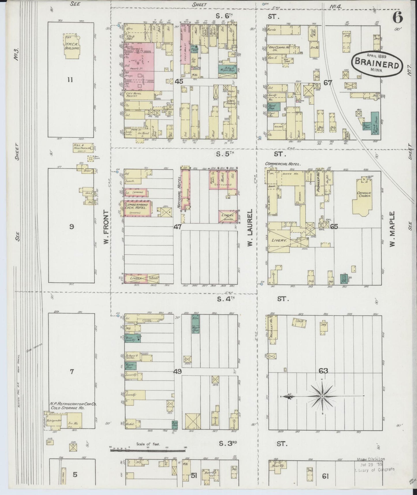 Sanborn Fire Insurance Map from Brainerd, Crow Wing County, Minnesota (1889), Sheet #0006 - Complete Map Set gallery image, historic Sanborn map, vintage wall art, Minnesota Minnesota