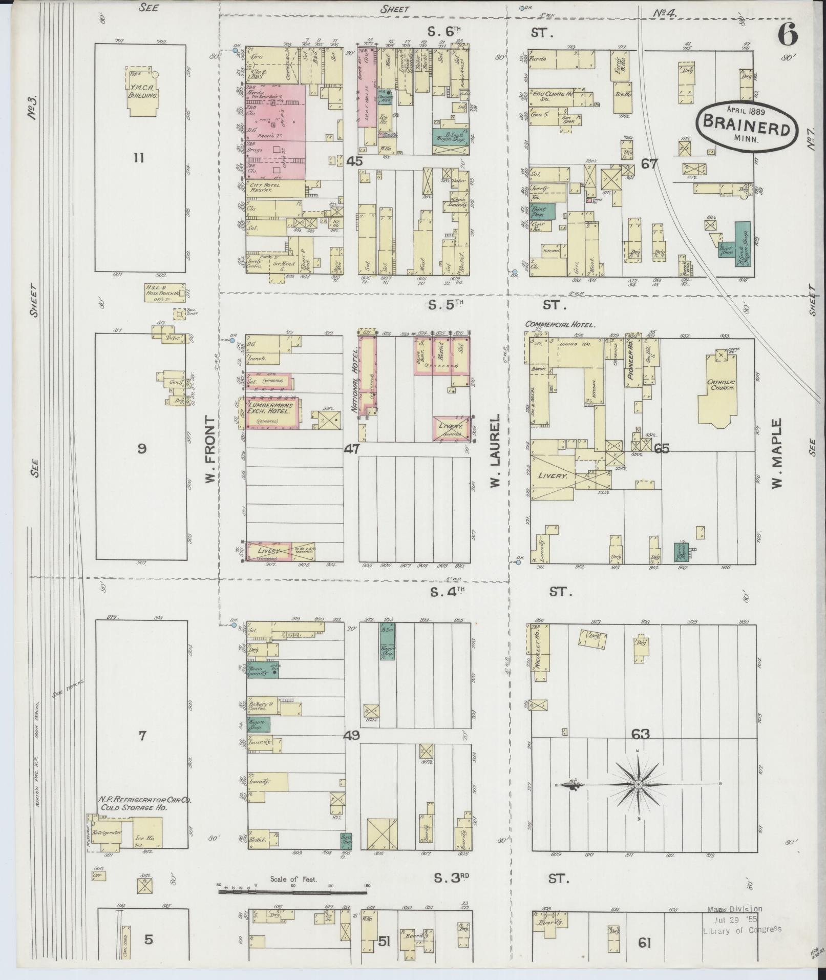 Sanborn Fire Insurance Map from Brainerd, Crow Wing County, Minnesota (1889), Sheet #0006 - Complete Map Set gallery image, historic Sanborn map, vintage wall art, Minnesota Minnesota